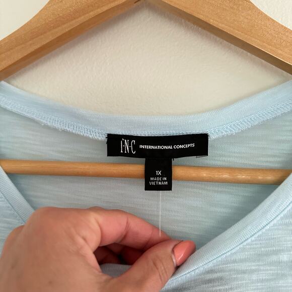 NWT INC International Concepts Ruched Side Short Sleeve T-Shirt Blue 1X - Picture 6 of 10